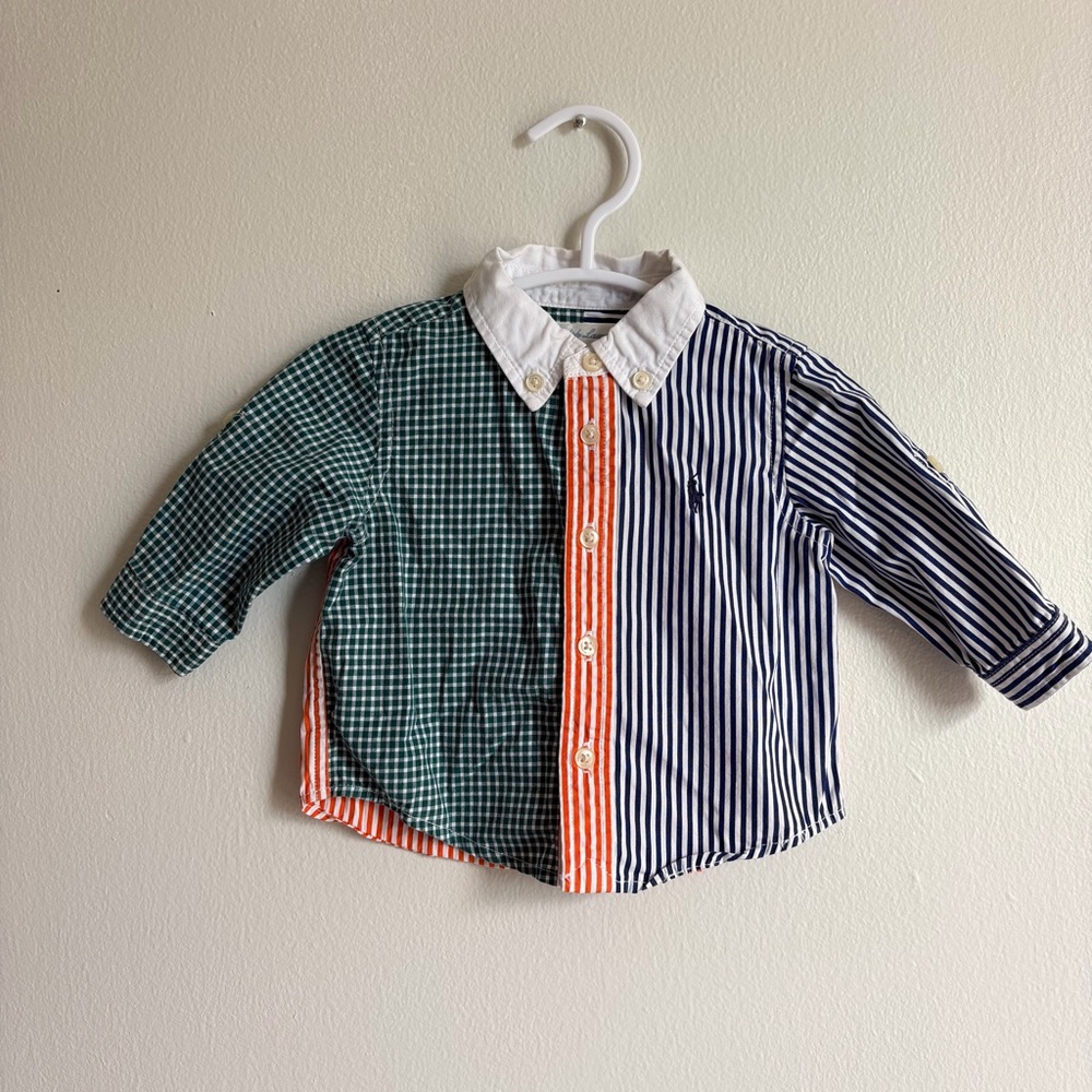 Ralph Lauren Kids Mixed-Pattern Button-Down Shirt - Green/Blue/Orange/White